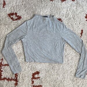 Naked Wardrobe-Sz XL- Grey- Long Sleeve Mock Neck Crop Top